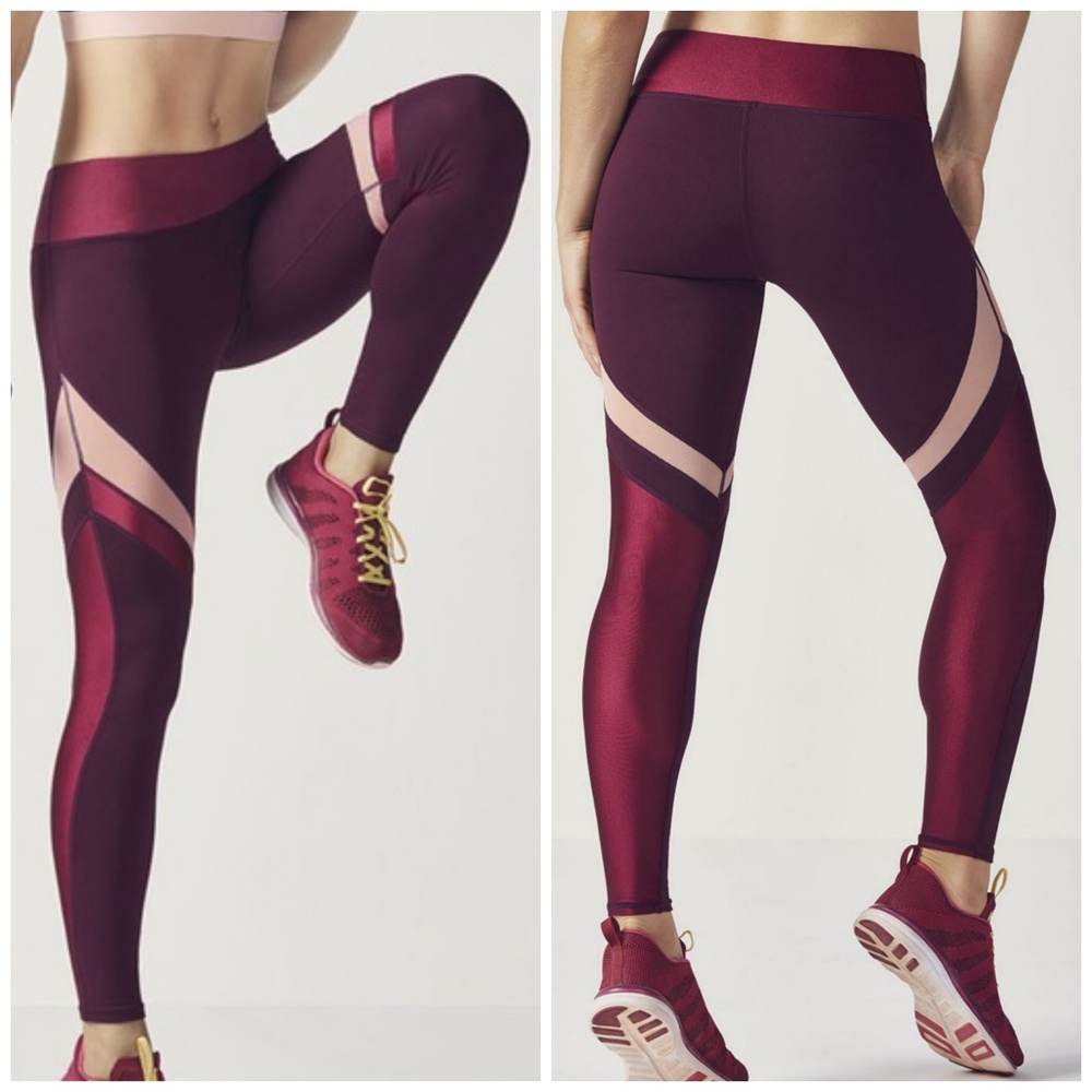 Fabletics Brogan Mesh Leggings Maroon Colorblock